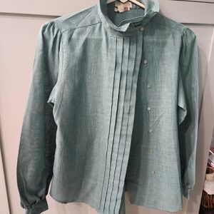 Vintage 80's Teal Button-Up Blouse Size 6